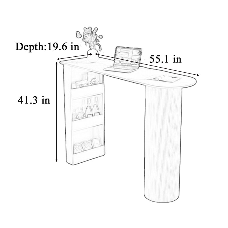 Table de bar simple de style crème domestique, H 41,3 po x L 55,1 po x l 19,6 po