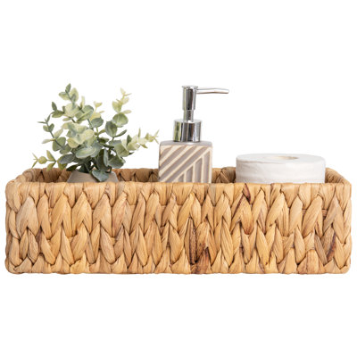 Wicker Storage Basket with Built-in Handles, Rectangular Bathroom Organizer for Toilet Tank, Vanity, Decor, Kitchen
