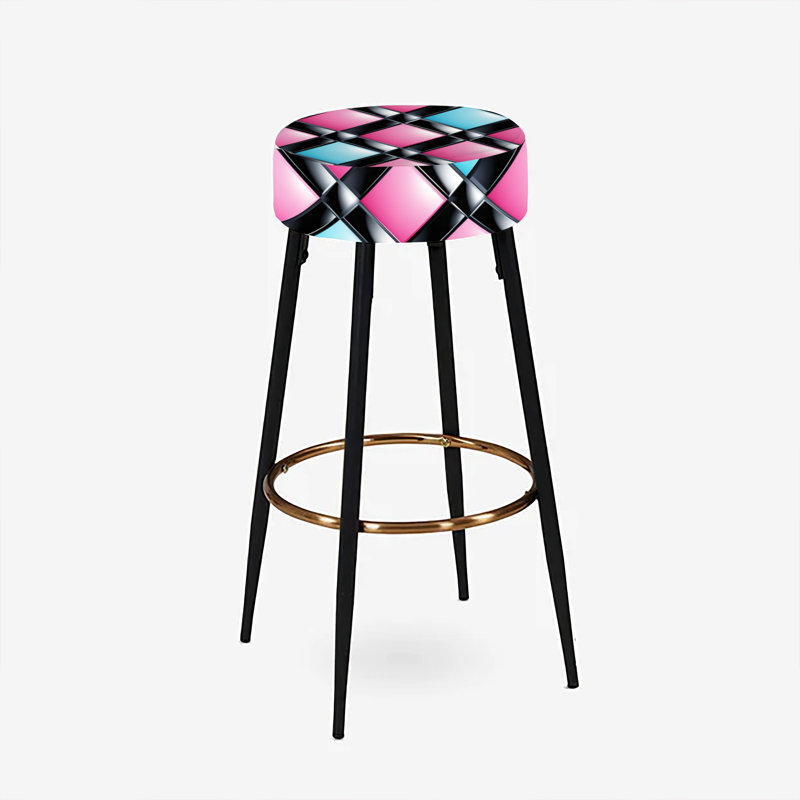 Ensemble de 2 tabourets de bar géométriques rétro rose et bleu