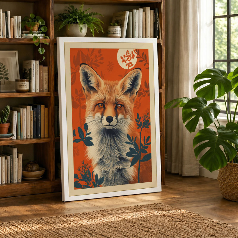 Fox Among Botanicals Boho - Wrapped Canvas, 30x20 - 76.2 x 50.8 cm, Ochre Border