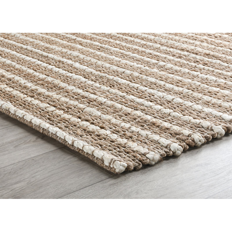 Josie Area Rug, Handwoven Jute, Braided And Coiled White Stripes, Rectangle 9' x 12'