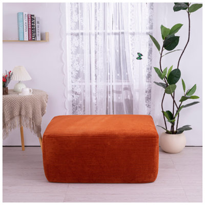 Corduroy Ottoman Footrest in Orange with High-Density Foam Padding