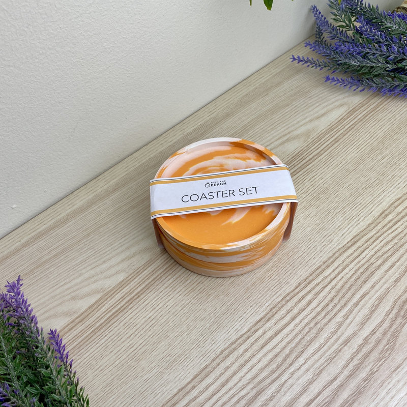 Stoneware Round 4 Piece Coaster Set, Orange