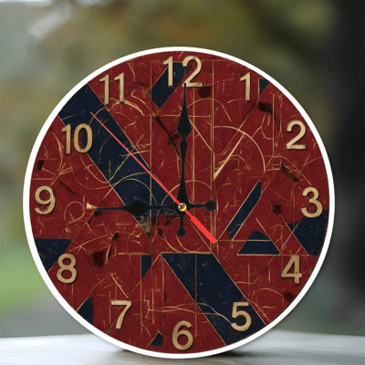 Horloge géométrique rouge, bleu, or