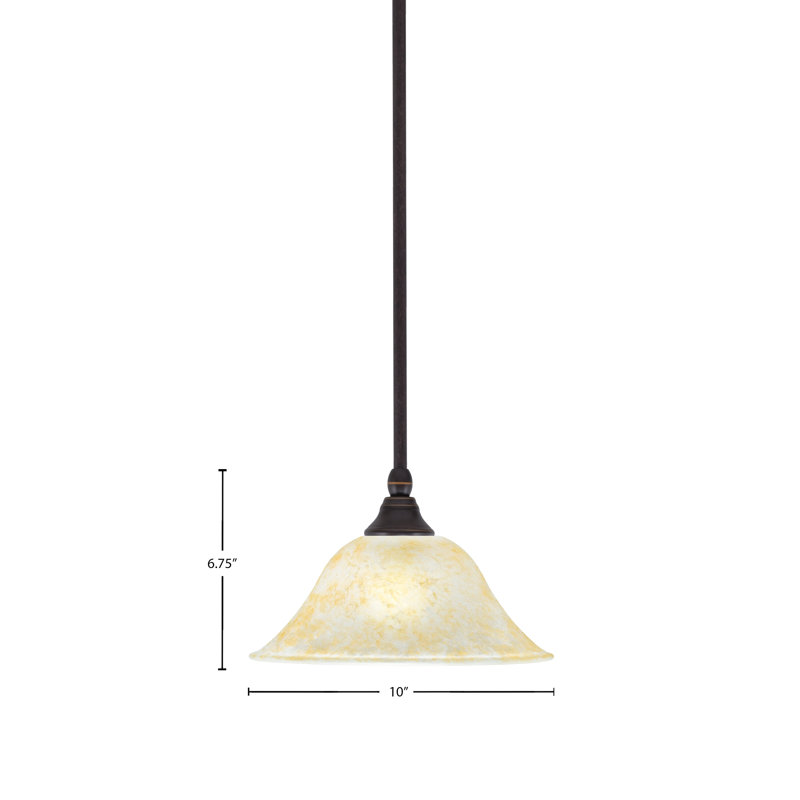 Mini-luminaire suspendu avec tige en verre Congdon, H 6,5 po x l 10 po x P 10 po, Beige, Cuivre noir