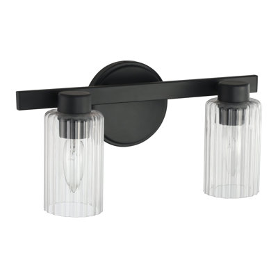 Azariah 14-inch 2-light Matte Black Vanity Light with Clear Ribbed Glass Shades