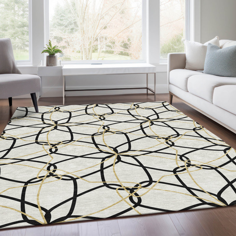 Tapis blanc lavable à la machine de qualité supérieure Prisco, Rectangulaire 8 pi x 10 pi