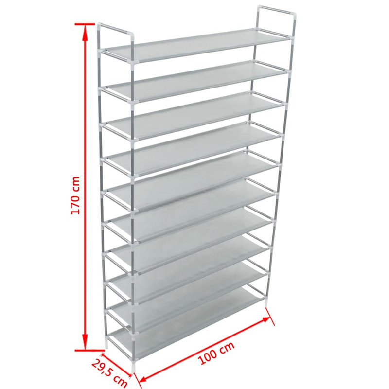 50 Pair Stackable Shoe Rack, Silver, 66.9" H x 39.4" W x 11.6" D