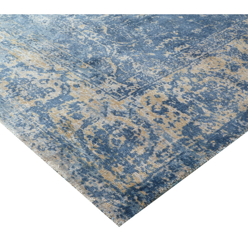 Cassina Oriental Hand Loomed Denim/Gold Area Rug, Rectangle 10' x 14'
