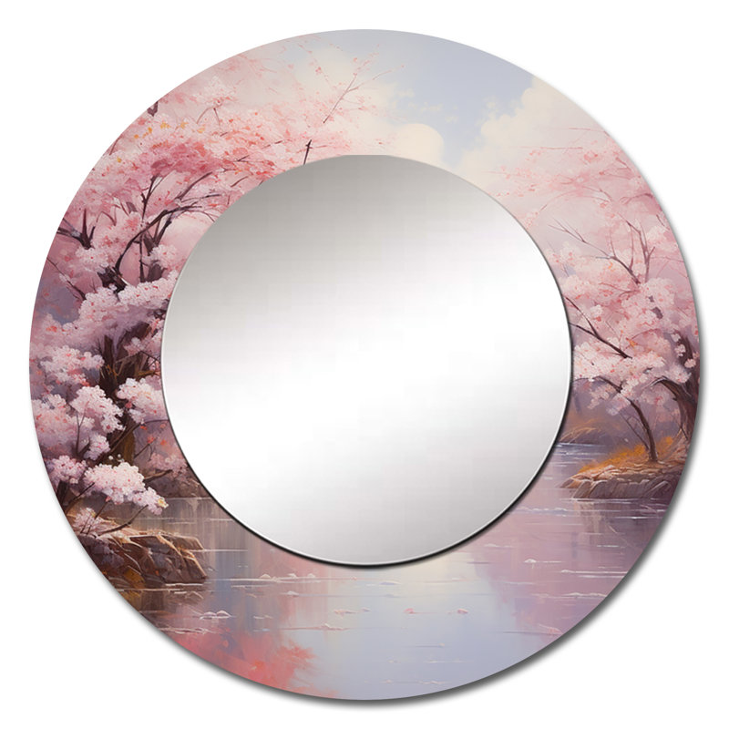 Impression romantique de cerisier rose IV - grand miroir mural cerise, 29 po x 29 po