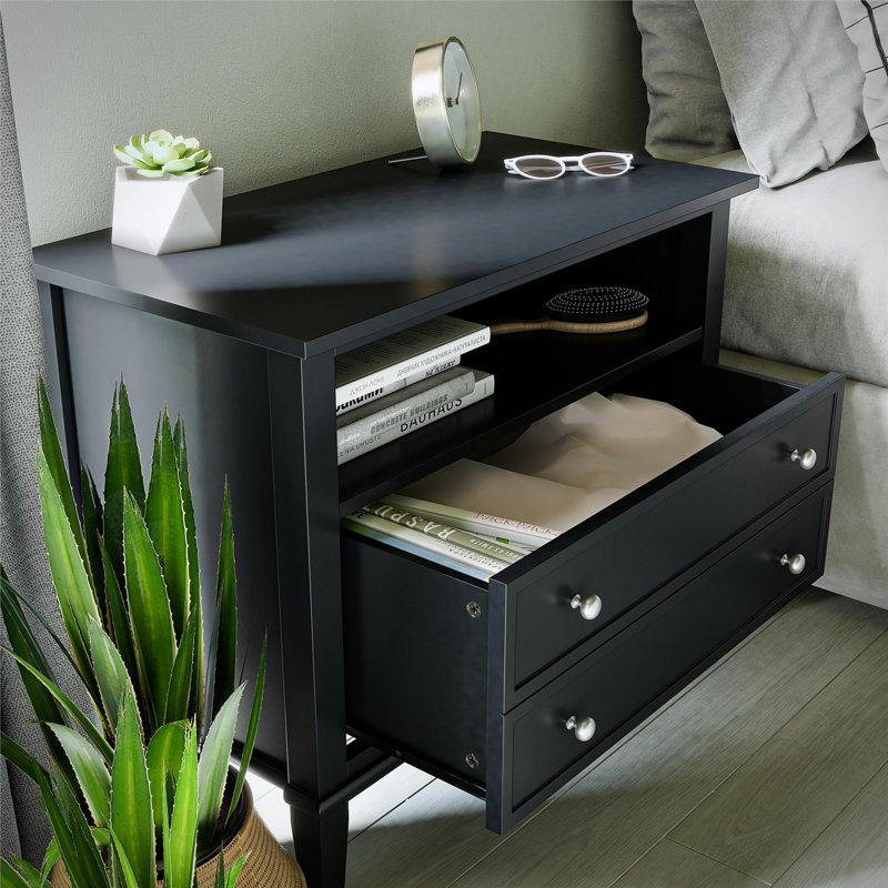Table de chevet large avec tiroir Caseton, Noir