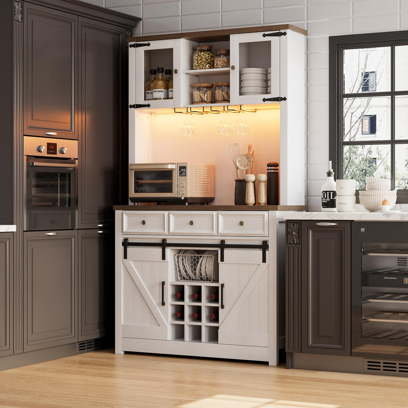 Bar à café 72 po Modern Farmhouse, H 71,65 po x l 41,54 po x P 16,54 po, White + brown