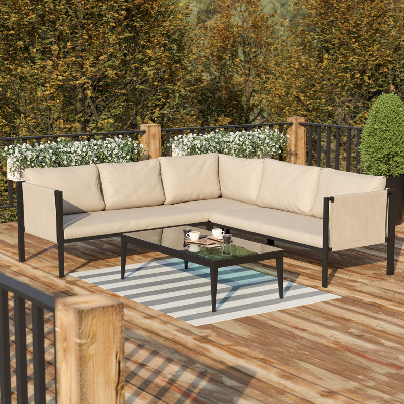 Annegriet Steel Frame Sectional with Included Cushions and Storage Pockets, Brown