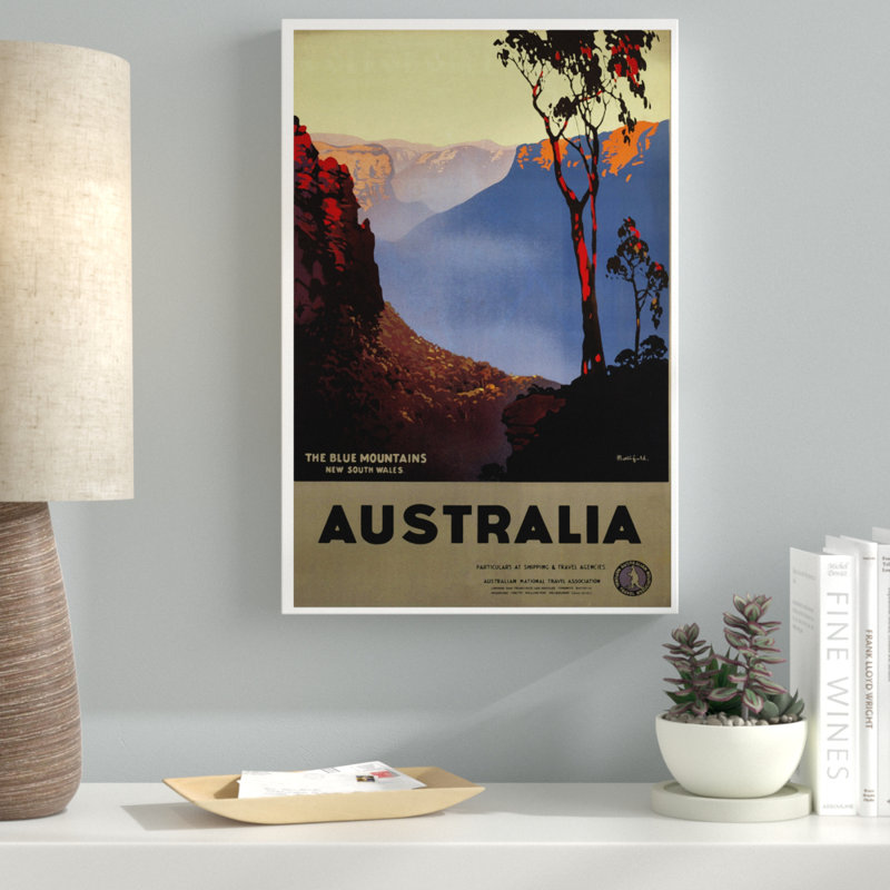 « australie blue », affiche rétro sur toile tendue, H 19 po x l 12 po x P 2 po