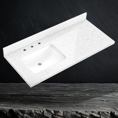 L 48 po x P 22 po en pierre reconstituée avec comptoir de salle de bain blanc Carrara Trou de robinet pré-percé et large de 4 po Dosseret H