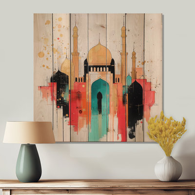 «Serenade Of Mud Brick Mosque I», art mural en bois sur bois de pin naturel