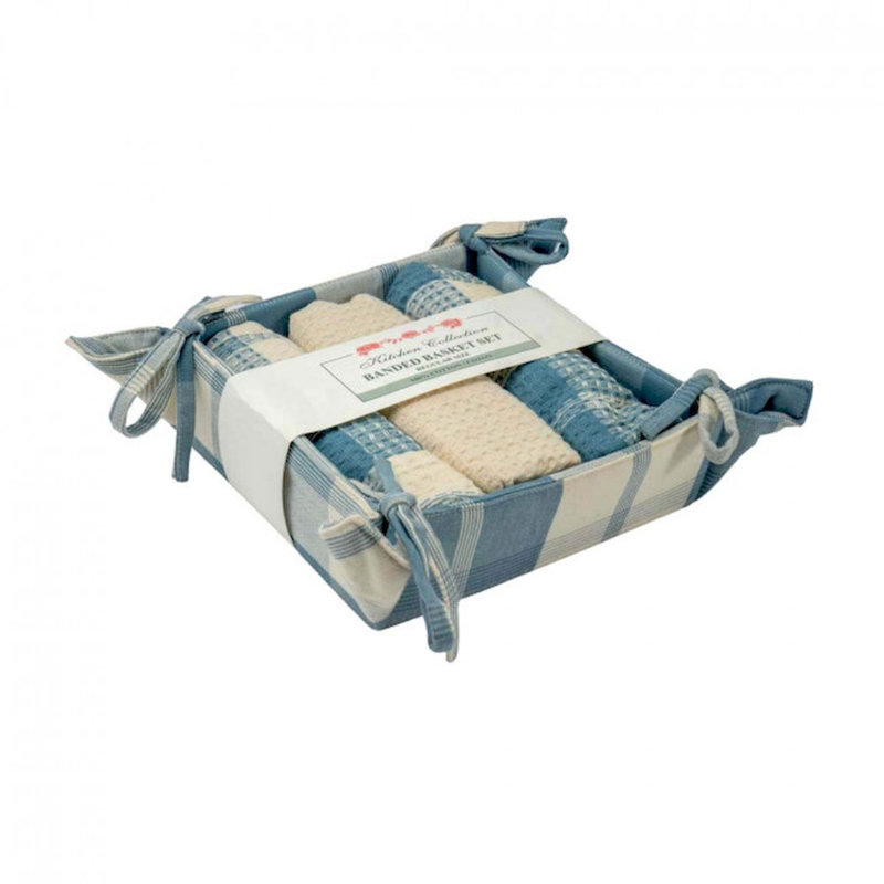 Ensemble de 3 paniers à pain, Bleu / crème