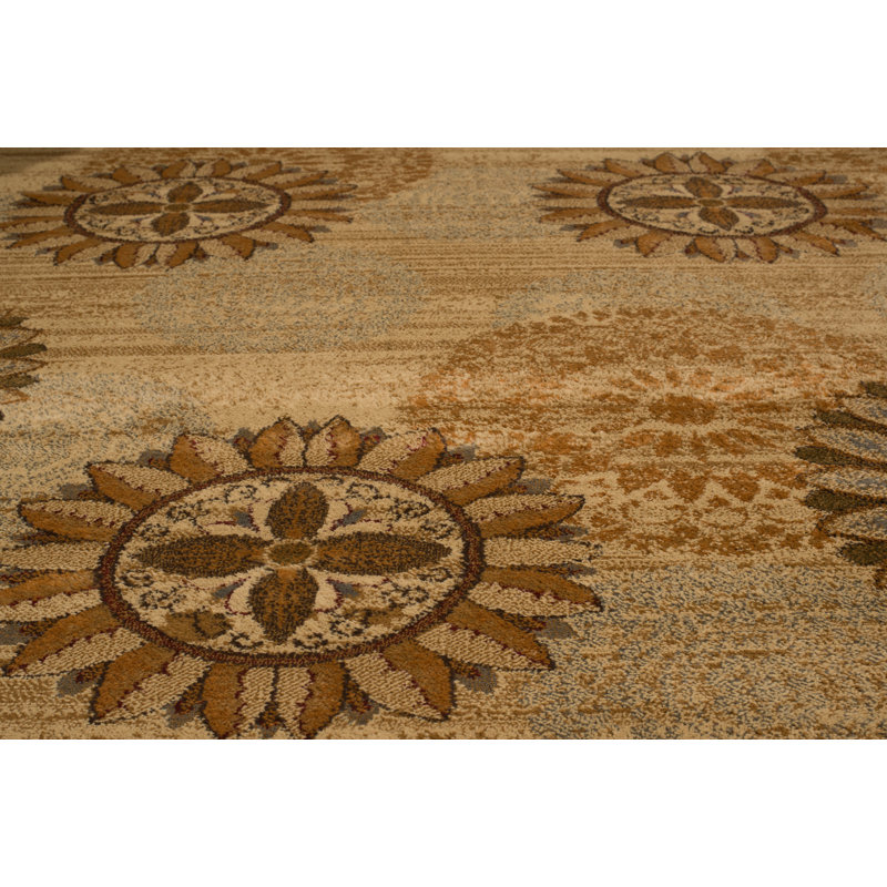 Tapis de zone ivoire/doré sundial Bahr, 7 pi 10 po x 10 pi 6 po