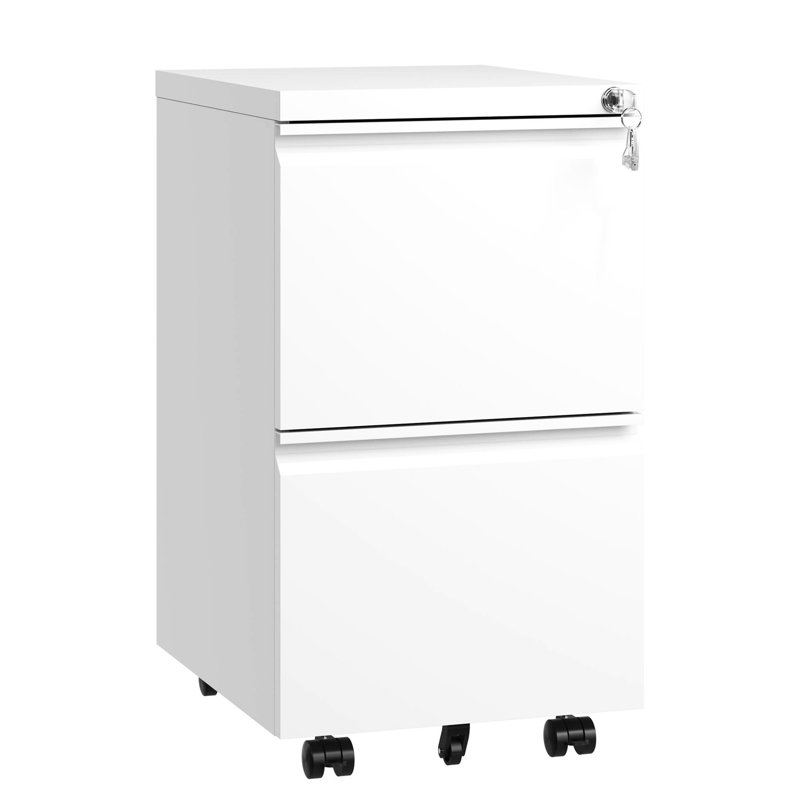 Metal 2 Drawer File Cabinet - Locking Feature Holds Legal/Letter/A4 Antique White Office Rolling Drawers With Lock Fits Organization