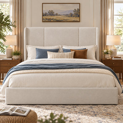 Upholstered Lift-Up Storage Bed, White, Queen