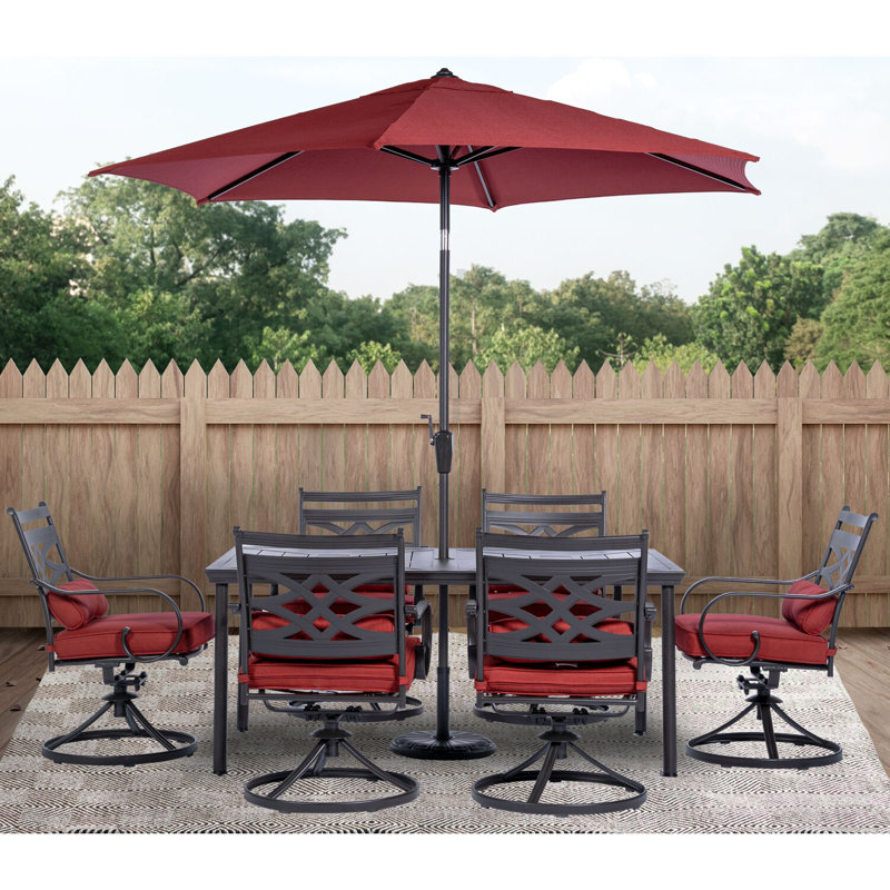 Keeble 6 - Person Patio Dining Set with Rectangular Table , Cushions Included, Red, Yes
