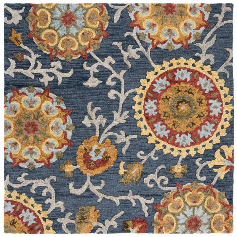 Hardwicke Hand Tufted Wool Floral Rug, Square 4'