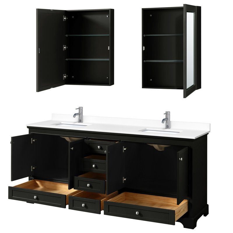 Deborah 80'' Double Bathroom Vanity with Marble Top, Dark Espresso, White Cultured Marble, Polished Chrome