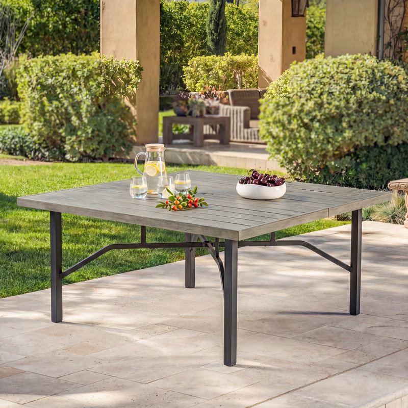Azur Patio Aluminum 63.2"W x 63.2"L Square Dining Table with Umbrella Hole for 8 Person