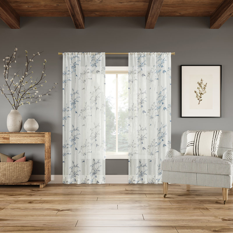 Rideau transparent avec passe-tringle Margot, L 50 po x L 63 po, Bleu