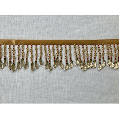 Gold, Red & Green Lucite Crystal Beaded Fringe 3" Width Trim Sold By The Yard
