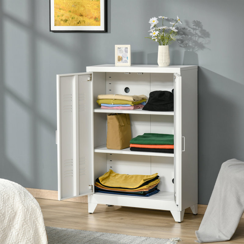 Armoire de rangement en acier de style industriel Heslin, organisateur de rangement en métal avec tablettes réglables à 2 niveaux pour le salon ou le bureau à domicile