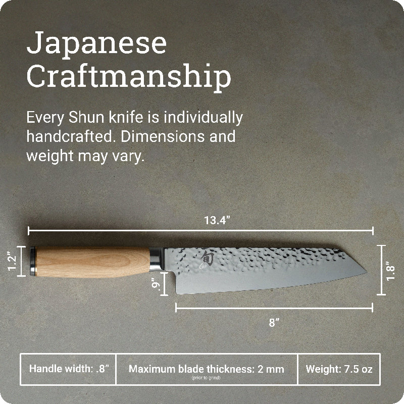 Couteau de cuisine Shun Premier blond de 8 po Kirifike, couteau de cuisine japonais fabriqué à la main pour les chefs professionnels et à domicile, noyau VG-MAX avec revêtement en acier inoxydable de Damas, poignée de Pakkawood