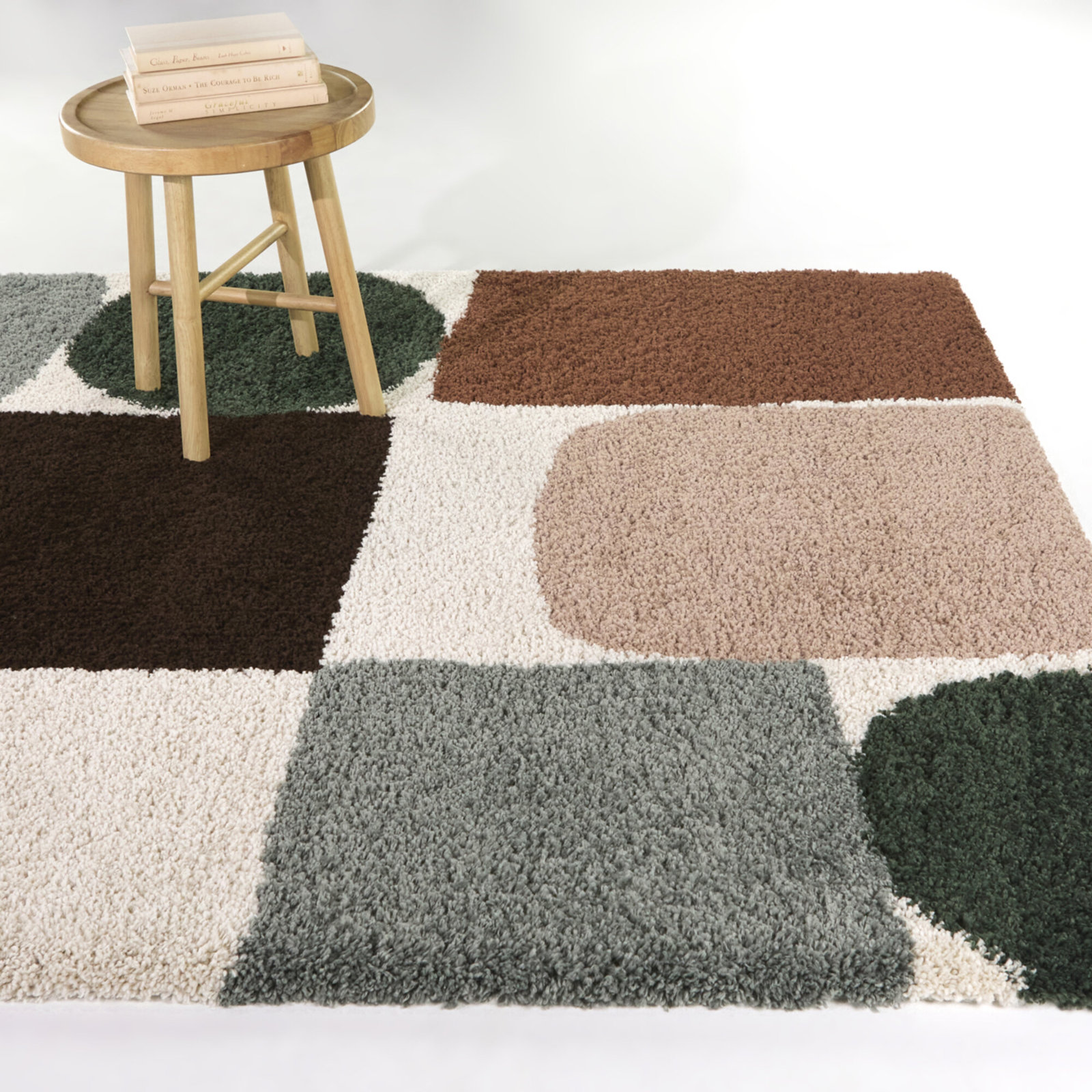 Cream Abstract Shag Rug, Rectangle 5'3" x 6'11.9"
