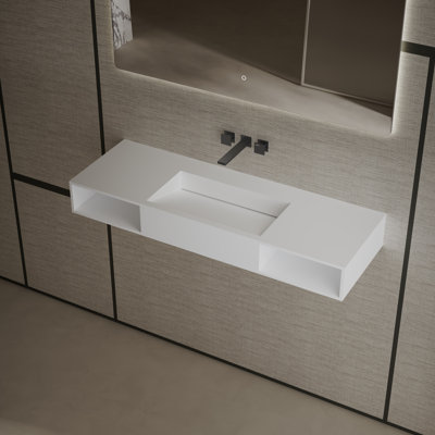 Lavabo de salle de bain mural à surface solide 47 "x 16" Monblari blanc mat