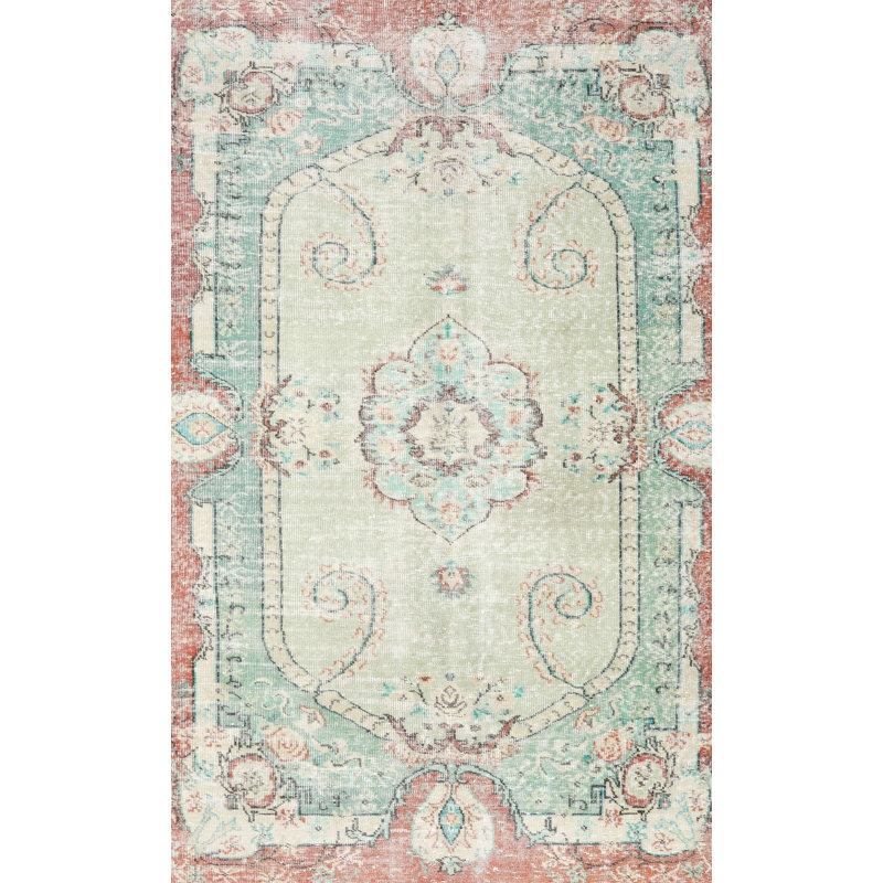 Tapis décoratif gris en laine à motif oriental khat, Rond 7 pi