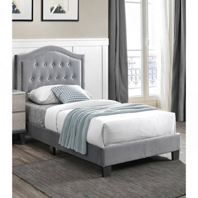 1Pc Twin Bed Button Tufted Headboard Middle Support Legs Charcoal Finish Bedroom Furniture