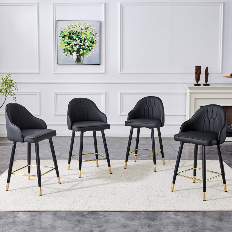 Tabouret de bar moderne en cuir synthétique avec repose-pieds à haut dossier, siège d'une hauteur de 25 po, Noir, 4