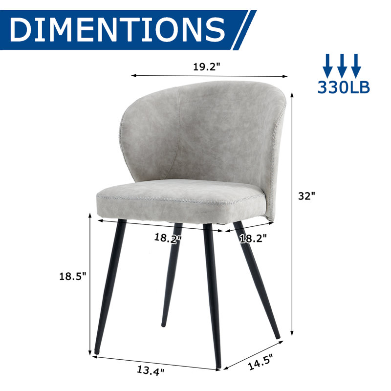 Leather Dining Chair Modern Kitchen & Makeup Chair, Side Chair With Stell Legs, Ergonomic Backrest, 2, Light Grey