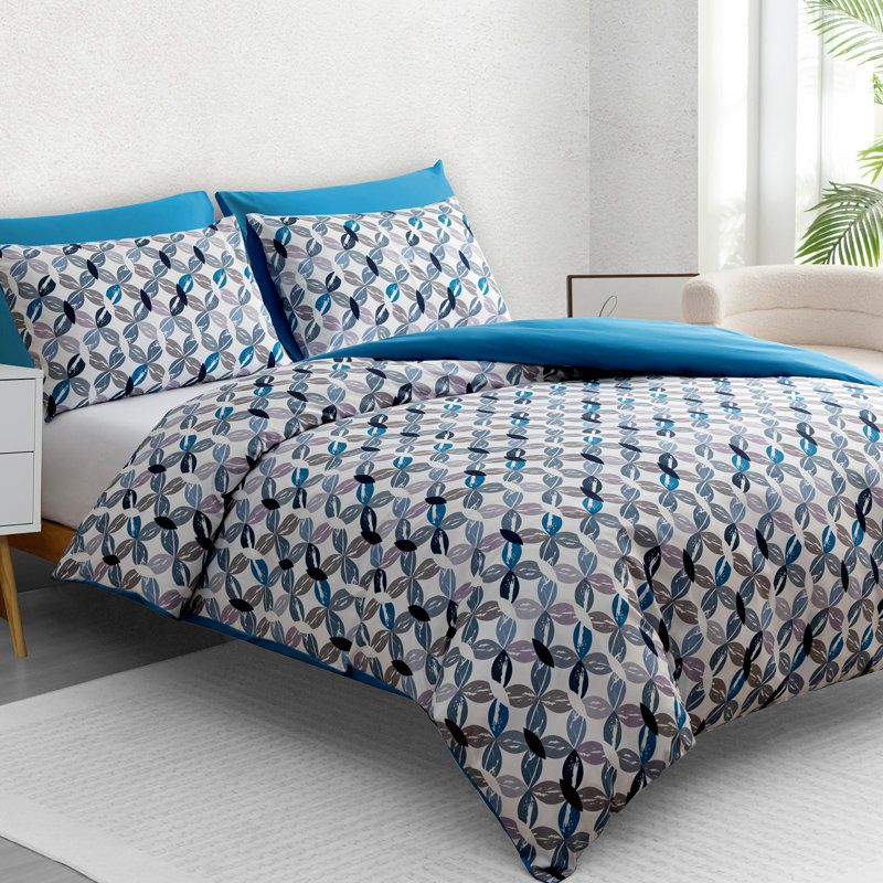 Premium Reversible Duvet Cover Set with Zipper Closure and Corner Ties, Super King Duvet Cover + 2 Standard Pillowcases