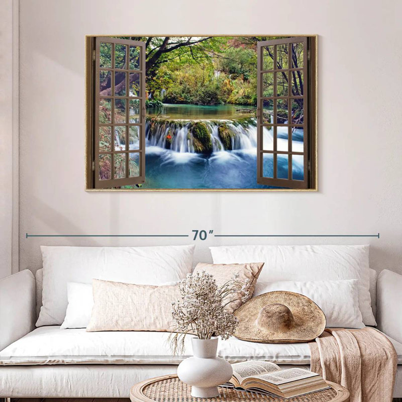 Fenêtre ouverte, Cadre flottant en bois naturel, 46 po x 31 po