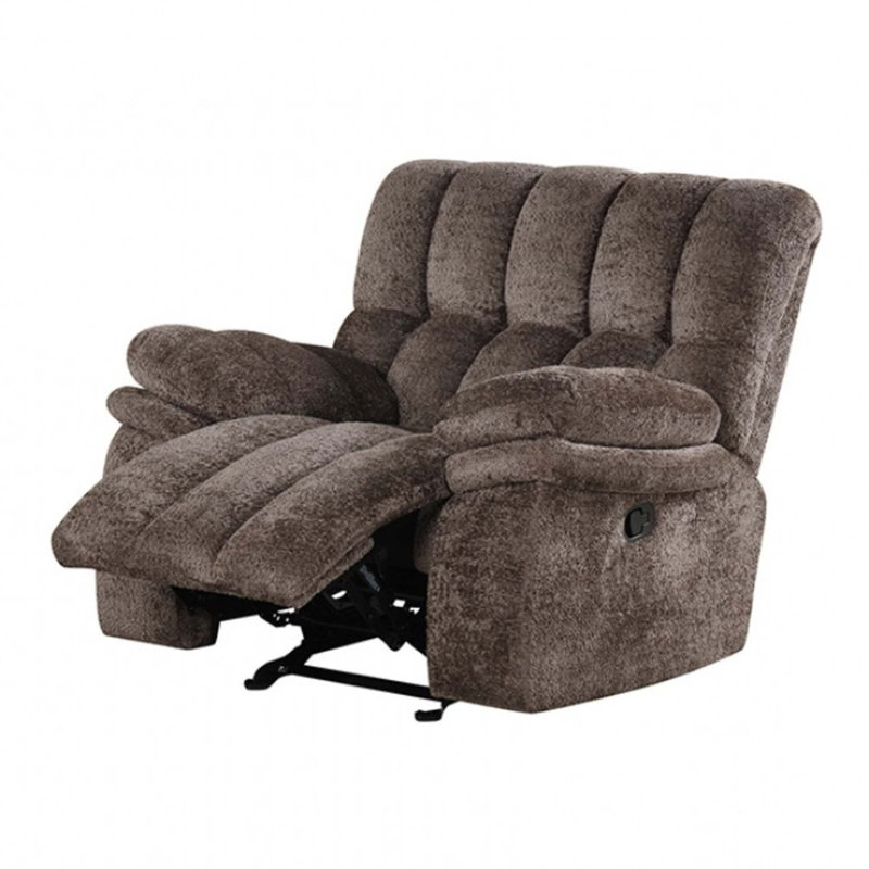 Transitional Style Glider Recliner With High Density Foam, Pillow Top Arms, And Dark Brown Finish For Modern Living Rooms
