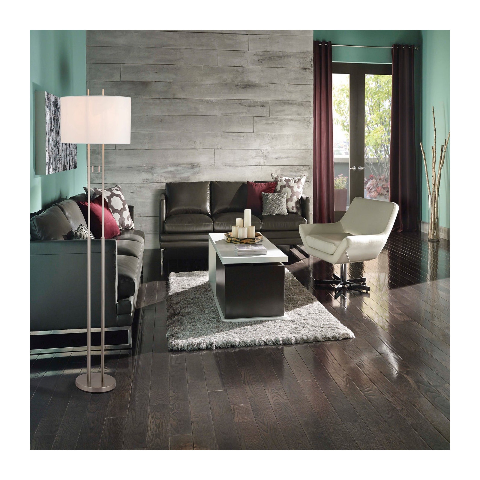 62'' Floor Lamp, Satin Steel