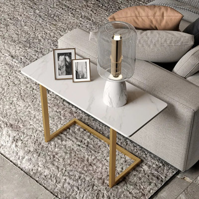 Table de bout rectangulaire blanche avec table de bout moderne en pierre frittée
