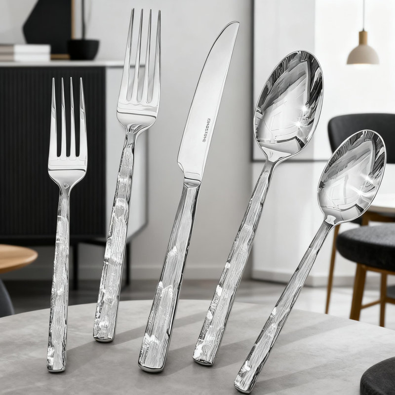 Ensemble de couverts 20 pièces en acier inoxydable, argenterie résistante à la rouille 18/10 avec finition brossée, ensemble de couverts allant au lave-vaisselle pour la cuisine, la maison, les fêtes et les cadeaux de mariage