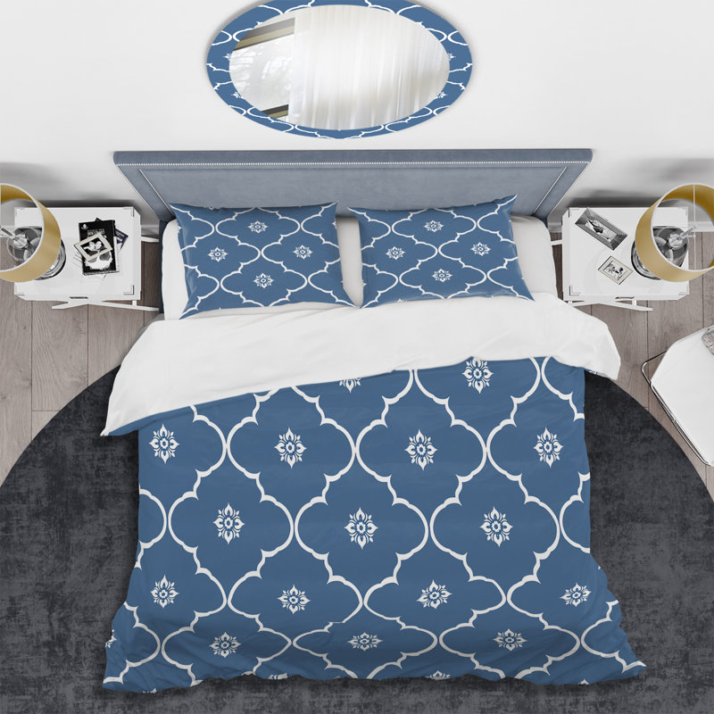 Ensemble de housse de couette transitionnelle bleu et blanc quadrilobe Dreams I