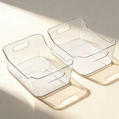 Bacs de rangement et organisateurs en plastique transparent - Paquet de 2 bacs polyvalents pour garde-manger, réfrigérateur, armoire de cuisine et organisation à domicile