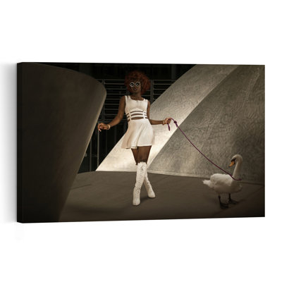 Chic Woman White Swan Contemporary Dramatic Elegant Bird Animal Urban Wall Art Print by Christine Von Diepenbroek - Print