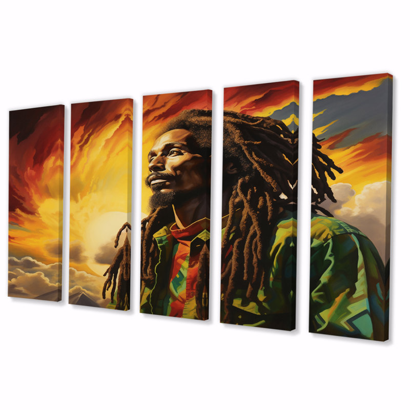 Reggae Tribute To Bob Marley - Art mural sur toile de yoga - 5 panneaux égaux