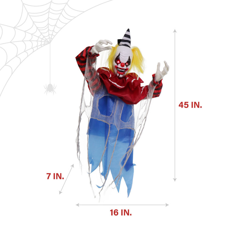 Wiggles the Animatronic Twisting, Talking Clown Greeter with Folding Door Hook for Scary  Decoration