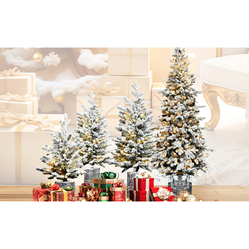 Arbre de Noël floqué de 2 pi avec 30 lumières chaudes, 189 branches pe + et 3 pins pour un hall d'entrée festif